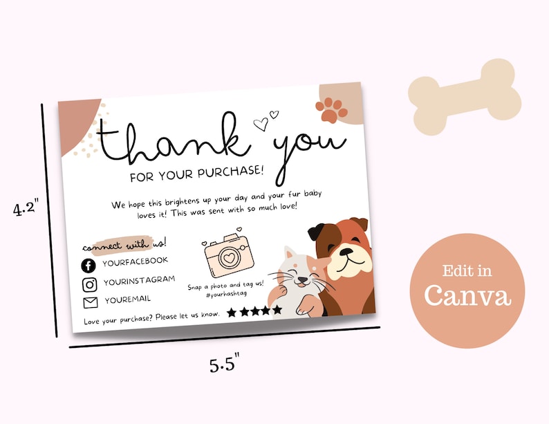 Pet Thank You Card Template: Dog & Cat Business Card (instant Download ...