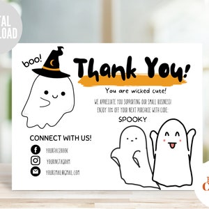 Halloween Business Bedankkaartsjabloon, Spooky Bedankt voor uw bestelkaart, Canva-sjabloon, Digitale Download, Bewerkbaar