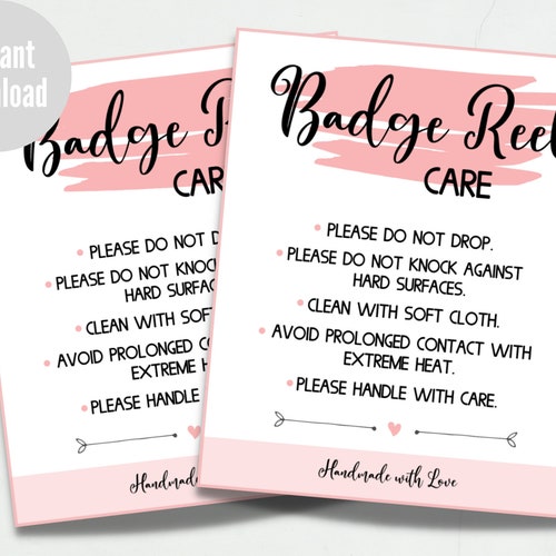 READY TO PRINT Badge Reel Care Instructions Card Printable Etsy