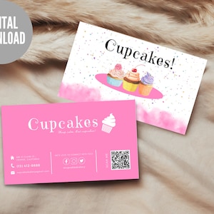 Bäckerei Visitenkarte Vorlage, Cupcake Visitenkarte, Backkarte, Kuchen Visitenkarte, bearbeitbare Bäckerei Karten, benutzerdefinierte Visitenkarte