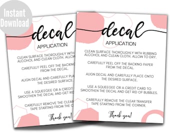 Decal Application Instructions Card, How to Apply Vinyl Decal, Printable Decal Care Card, Instant Download, Ready to Print