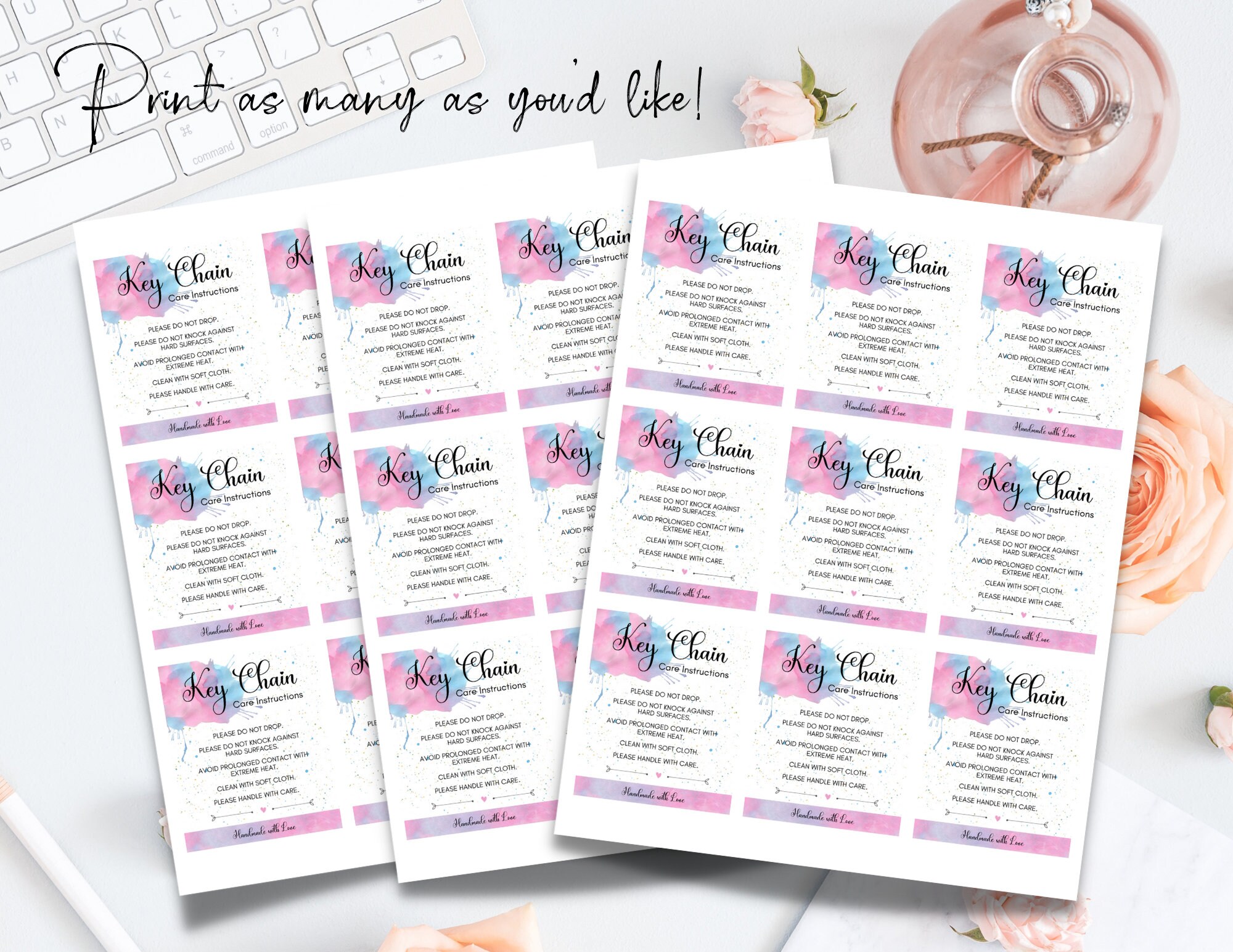 Key Chain Care Instructions Card Printable Resin Acrylic Etsy