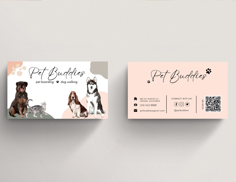 Pet Business Card Template Dog Walking Business Card Pet Etsy