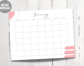 Printable Monthly Calendar - Etsy