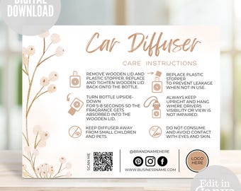 Car Diffuser Care Card, Scent Business Instructions (Digital Download)
