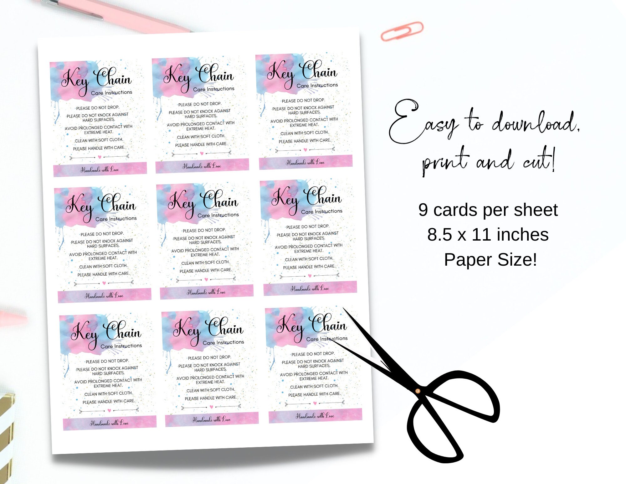 Key Chain Care Instructions Card Printable Resin Acrylic Etsy