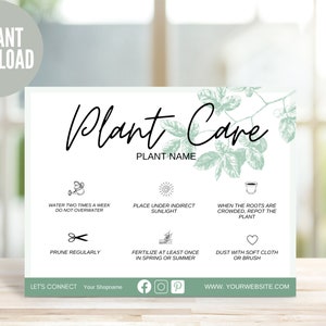 Modèle de carte d'entretien des plantes, Guide d'entretien des plantes modifiable, Instructions d'entretien des plantes succulentes, Entretien des plantes d'intérieur, Téléchargement numérique