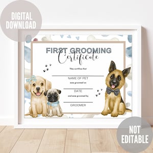 Puppy First Haircut Certificate, Dog First Haircut, First Dog Grooming Certificate, Ready to Print, Instant Download