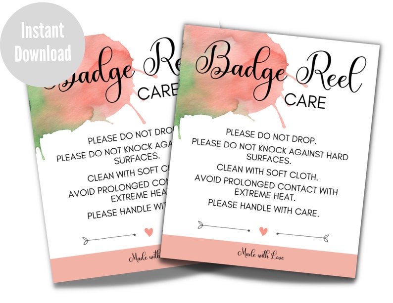READY TO PRINT Badge Reel Care Instructions Card Printable Etsy