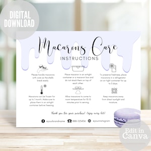 Macaron Care Card Template: Bakery Package Insert (Digital Download)