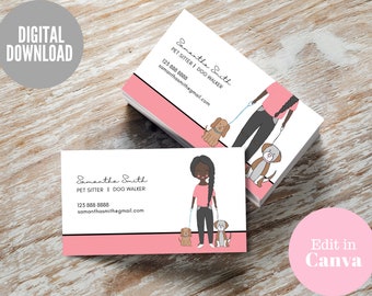 Dog Walking Business Card Template, Dog Walker Card, Pet Sitting Business, Pet Boarding, Minimalist Pet Sitter Card