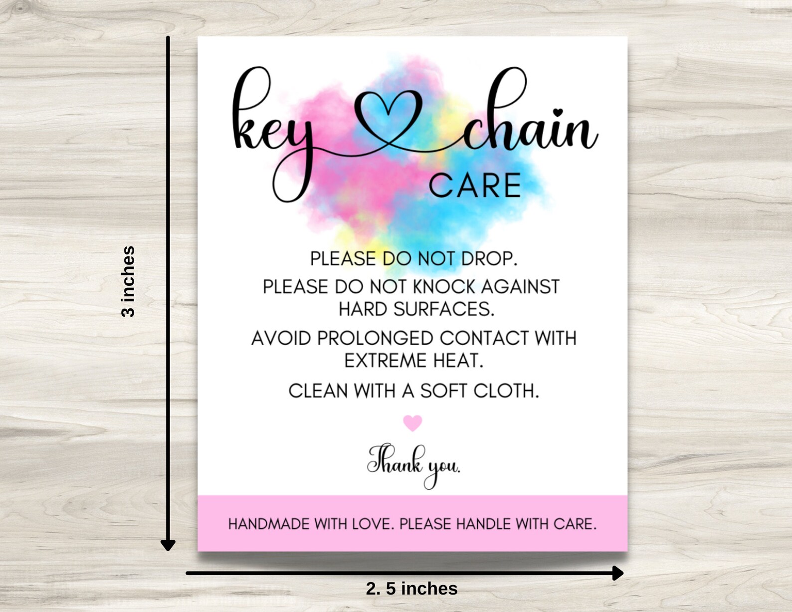 Keychain Care Card, Keychain Care Instructions Card, Printable Instant