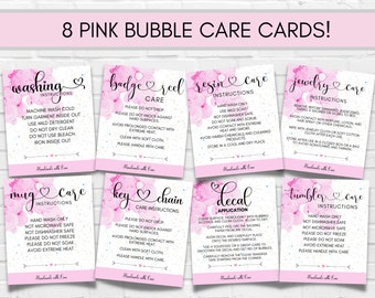 Care Card Bundle, Printable Instructions for Small Business, Washing Instructions, Vinyl Decal Application, Keychain Care