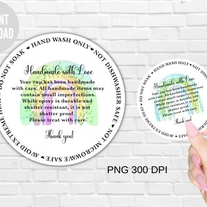 Tumbler Care Card for Small Business, Ready to Print Care Instructions, Instant Download