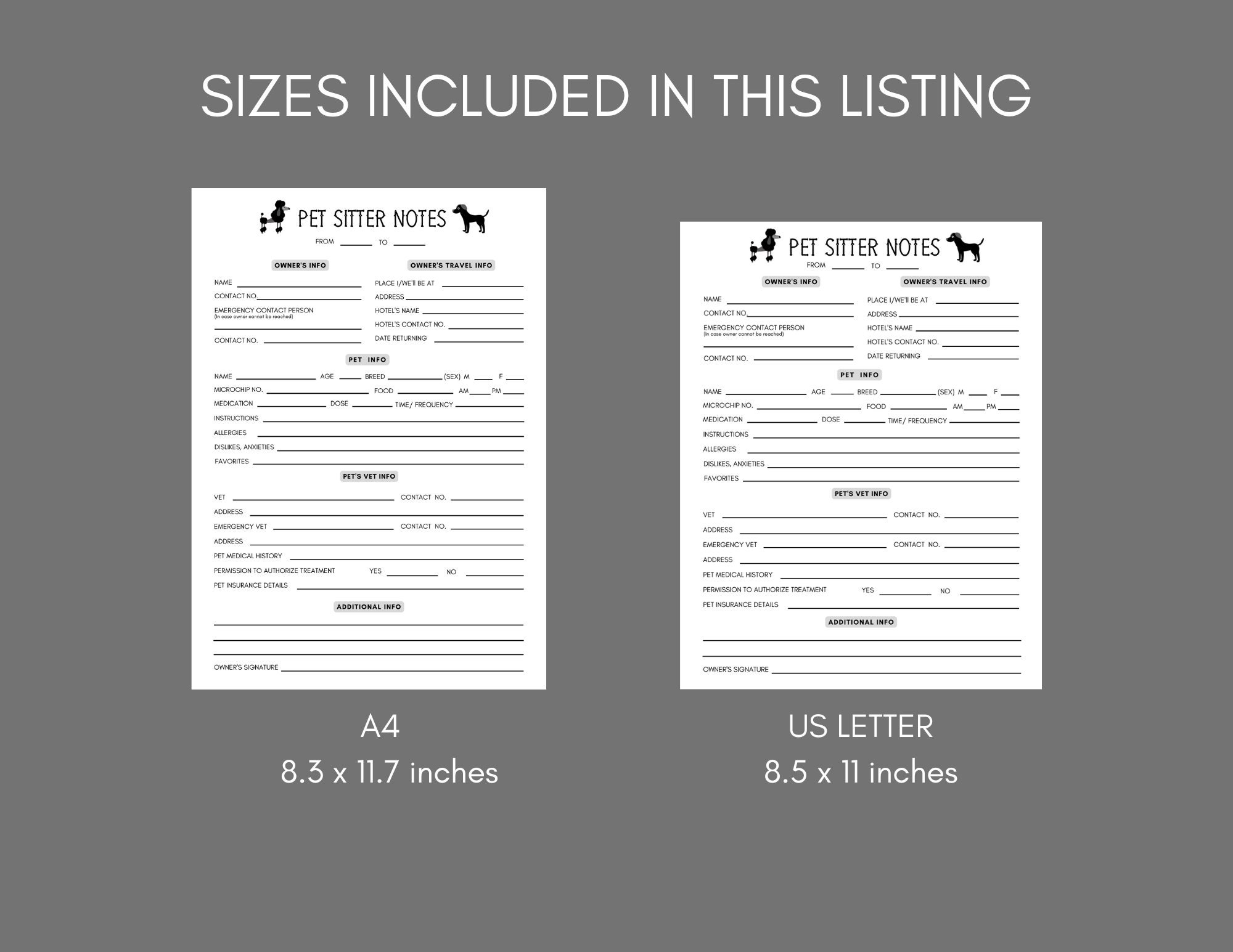 Pet Sitter Notes Pet Sitter Information Pet Sitter Form Pet Sitter