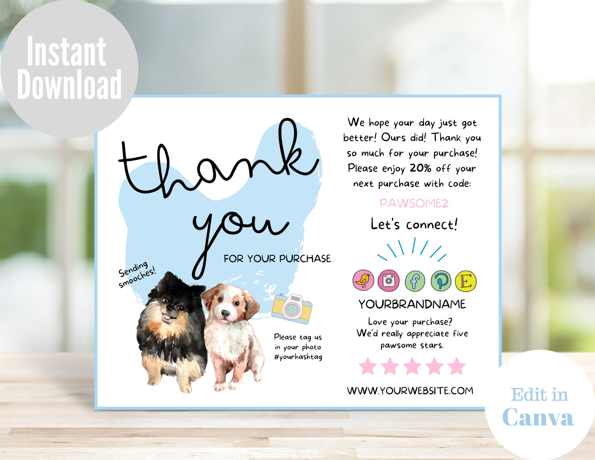 Pet Thank You Card Template, Dog Thank You Card, Pet Business Card, Editable, Printable, Digital Download - Etsy pet-thank-you-card-template-dog-thank-you-card-pet-business-card-editable-printable-digital-download-etsy