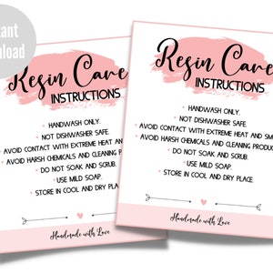 Ready to Print Resin Care Card, Instant Download, Small Business Care Card, Care Instructions