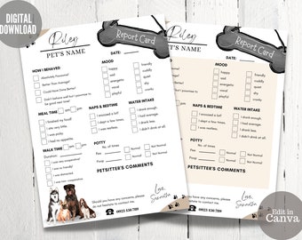 Dog Report Card Template, Editable Pet Report Card, Dog Walking Report Form, Pet Boarding Business, Doggie Daycare, Pet Sitter Report