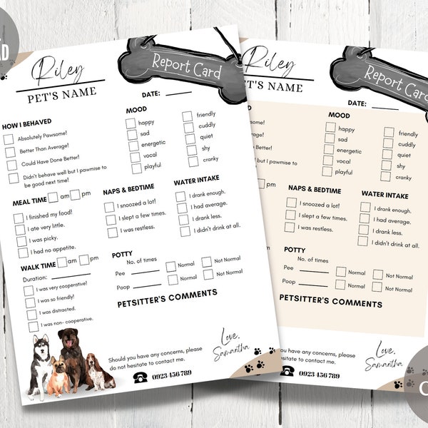 Dog Report Card Template, Editable Pet Report Card, Dog Walking Report Form, Pet Boarding Business, Doggie Daycare, Pet Sitter Report