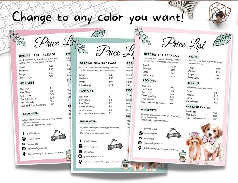 Pet Salon Grooming Price List Dog Grooming Price List Etsy