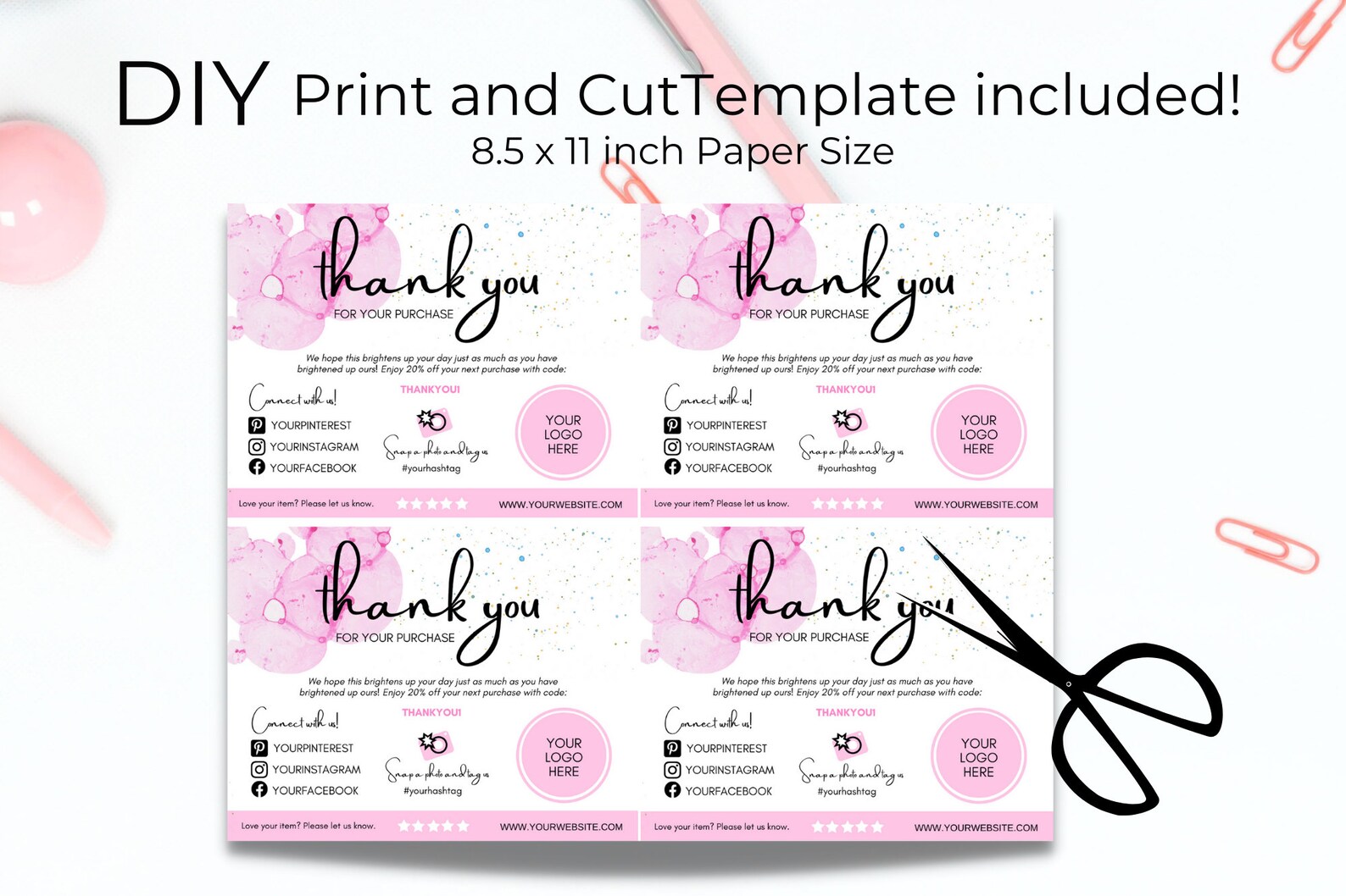 Pink Thank You Card Template for Small Business Editable - Etsy