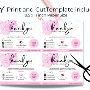 Pink Thank You Card Template for Small Business, Editable, Digital ...