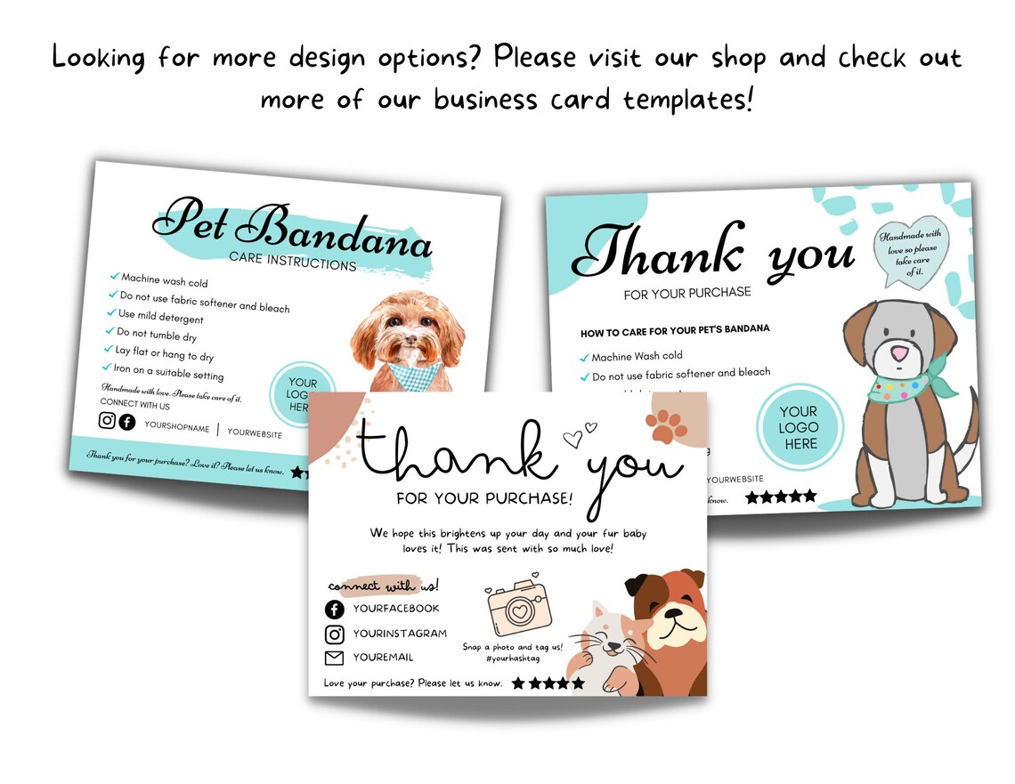 Pet Thank You Card Template Dog Thank You Card Pet Business - Etsy