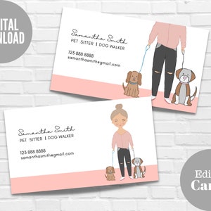 Dog Walking Visitenkarte Vorlage, Dog Walker, bearbeitbare minimalistische Haustier sitzen Visitenkarte, Haustier Visitenkarte, Haustier Boarding Card