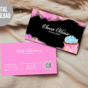 Bakkerij visitekaartje sjabloon voor Cupcake Visitekaartje voor Cake Visitekaartje Bewerkbare bakkerijkaarten DIY gebak visitekaartje
