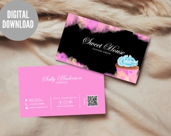 Bakery Business Card Template for Cupcake Business Card for Cake Business Card Editable Bakery Cards DIY Pastry Business Card