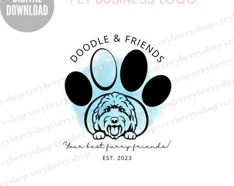 Logo d'entreprise modifiable pour animaux de compagnie : motif patte de chien (téléchargement numérique)