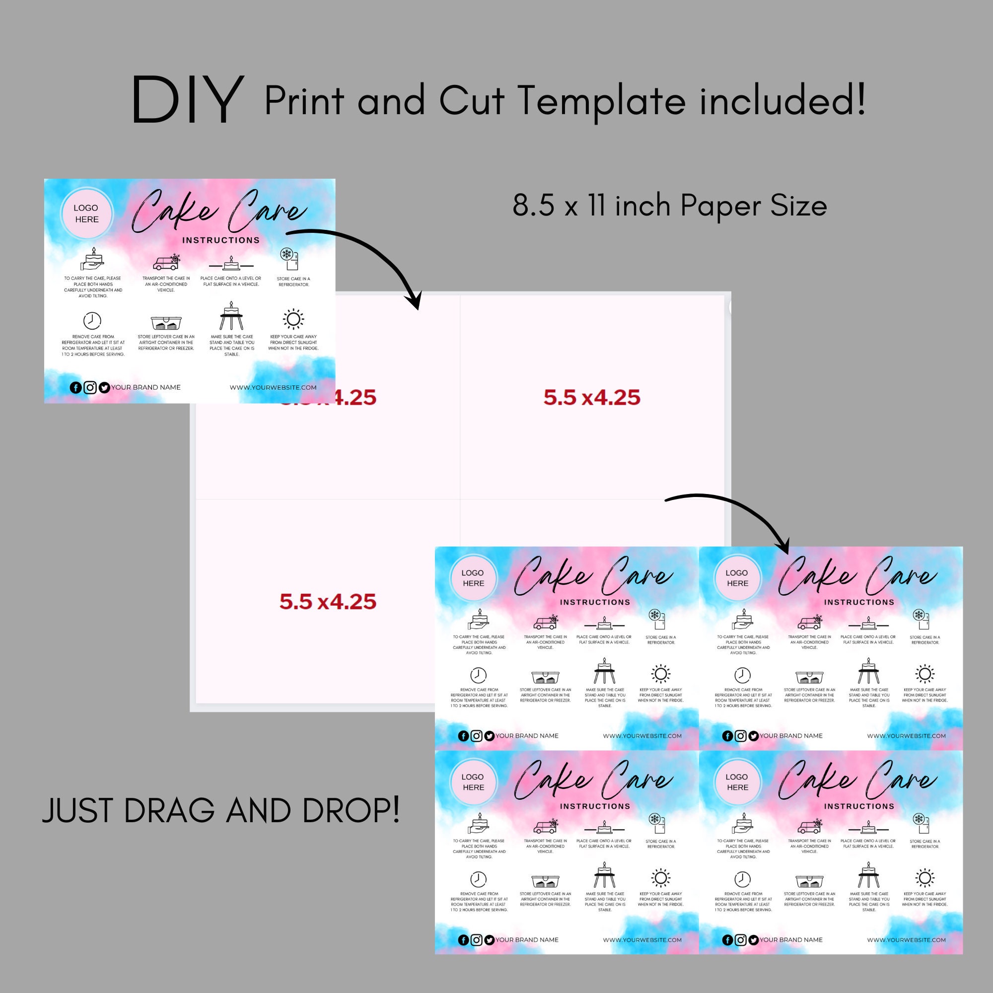 Printable Cake Care Guide: Bakery Instructions Template (canva Editable ...
