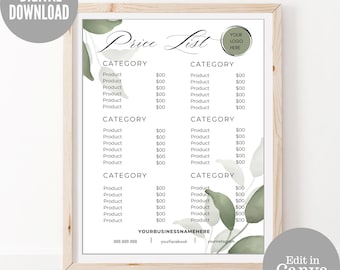 Editable Price List Template: Salon Menu Design (Digital Download)