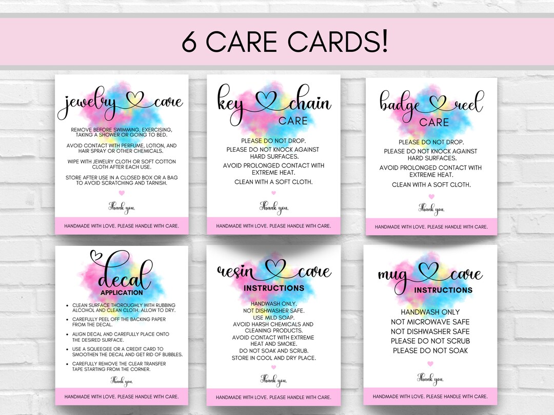Printable Care Instructions Care Card Bundle Ready to Print Decal Printable Care Instructions Care Card Bundle Ready to Print Decal