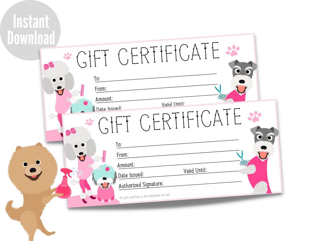 Dog Grooming Gift Certificate, Pet Gift Voucher, Pet Gift Coupon ...