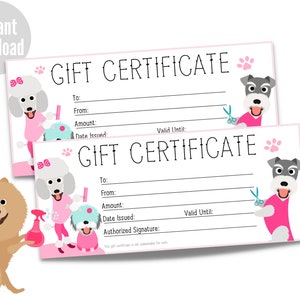 Buono regalo per la toelettatura del cane, buono regalo per animali domestici, buono regalo per animali domestici, download istantaneo, stampabile, pronto per la stampa