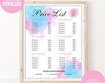 Editable Price List Template: Salon, Bakery, Business Menu (Digital Download)