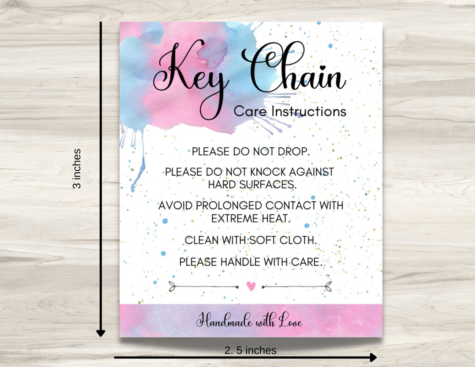 Key Chain Care Instructions Card Printable Resin Acrylic Etsy