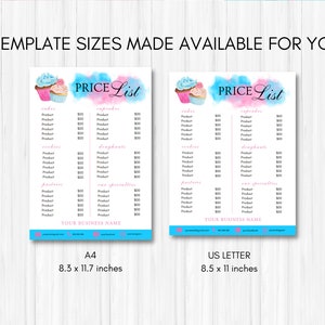 Bakery Price List Template Bakery Menu Editable Cake Price List