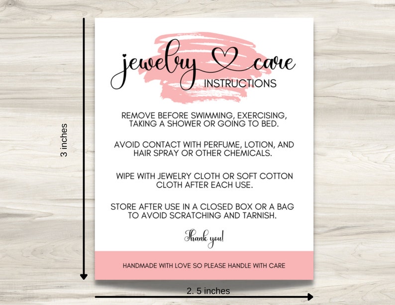 Jewelry Care Card Printable Instructions Card Small Business - Etsy