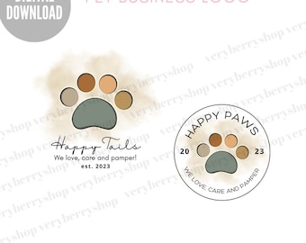 Bearbeitbare Haustierpfote Logo Vorlage: Hundepflege, Tierarzt (Digitaler Download)