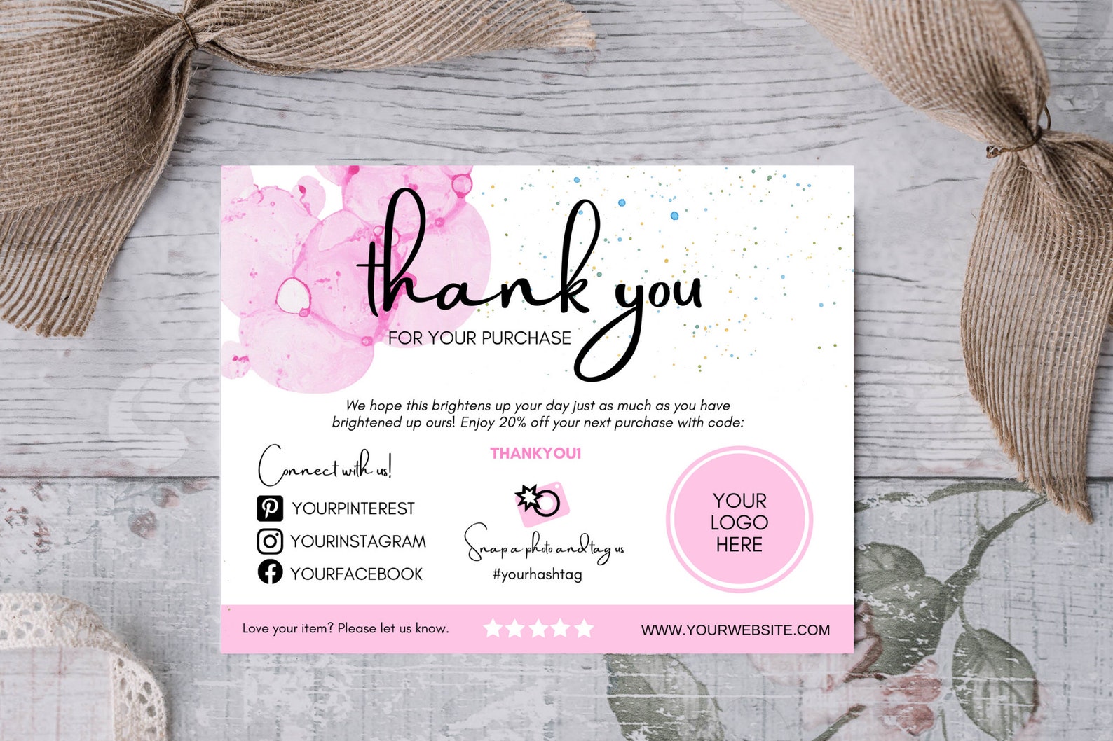 Pink Thank You Card Template for Small Business Editable - Etsy