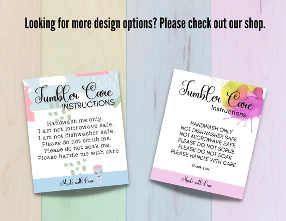 Tumbler Cup Care Card Printable Cup Care Instruction for 