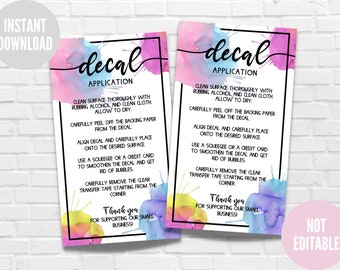 Vinyl Decal Application, Printable Instructions Card for Small Business, How to Apply Decal, Instant Download, Ready to Print