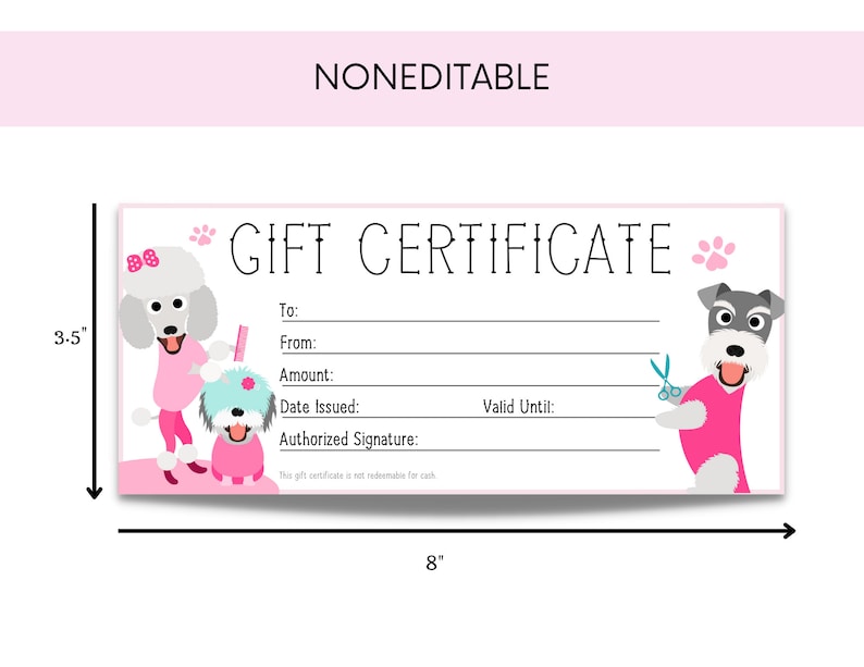 Dog Grooming Gift Certificate, Pet Gift Voucher, Pet Gift Coupon ...