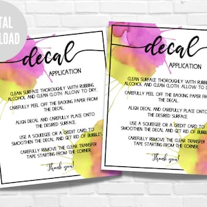 Vinyl Decal Application Card, How to Apply Vinyl Decal, Printable Decal Care, Instant Download, Ready to Print