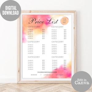 Preisliste Vorlage, Bäckerei-Menü, bearbeitbare Preisliste, Preisliste für Friseursalons, Preisliste für Schönheitssalons