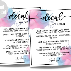 Vinylsticker applicatie-instructieskaart, sticker aanbrengen, afdrukbare onderhoudskaart, direct downloaden, klaar om af te drukken