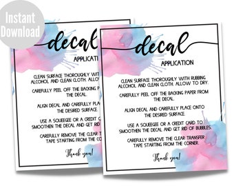 Vinyl Decal Application Instructions Card, How to Apply Decal, Printable Care Card, Instant Download, Ready to Print