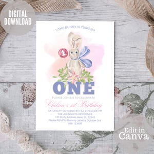 Bunny Birthday Invitation, Some Bunny Invitation, Rabbit Birthday Invite, First Birthday Invite, 1st Birthday Invite, Editable Invitation